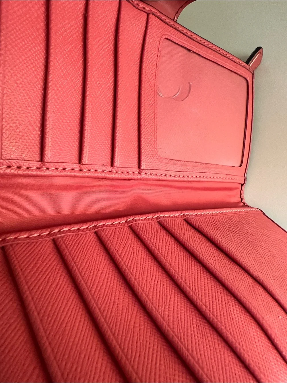 Coach Signature Canvas Phone Wallet with Coral Patent Leather Trim